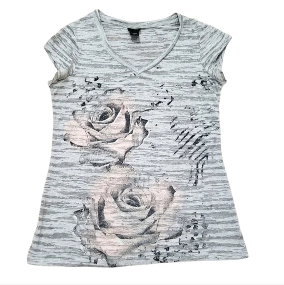 Y2K Vanity Burnout Cap Sleeve Baby Tee Shirt Womans Size Large Roses - Picture 2 of 9